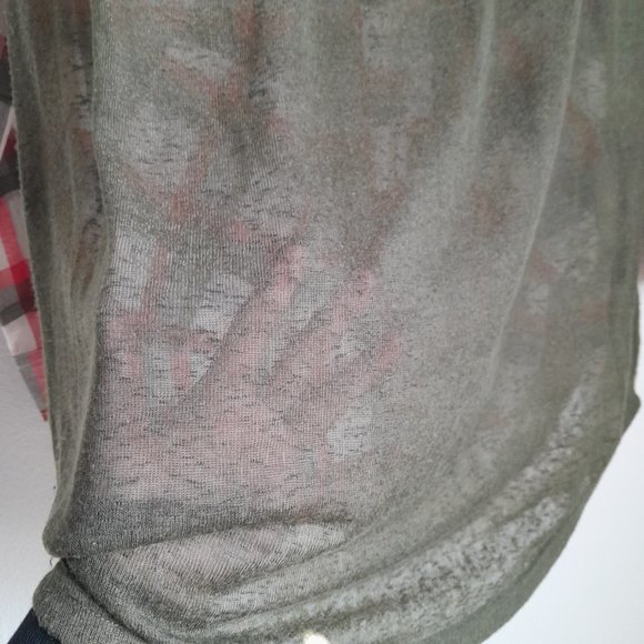 Umgee Mixed Media Plaid Button Up Convertible Sleeve Tunic Lace Trim Size S - Picture 11 of 13